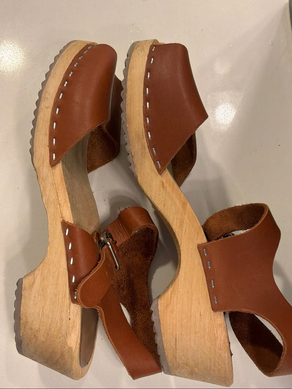 MIA Brown Leather Open-Toe Wedge Sandals